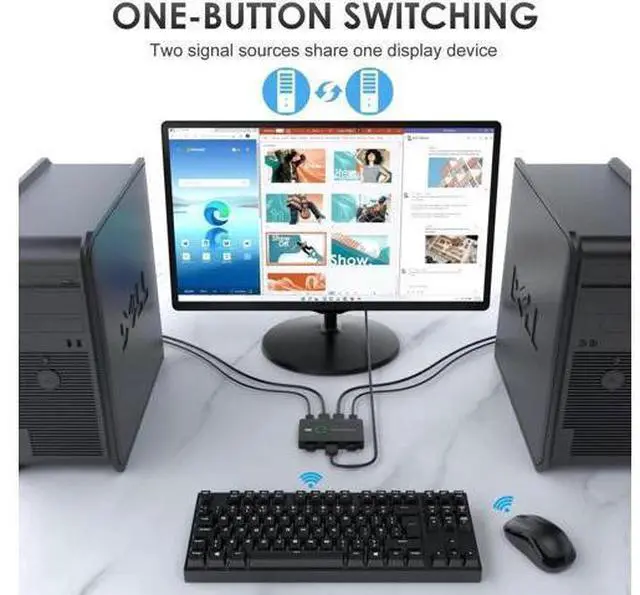 Alt view image 4 of 6 - 2 Port HDMI KVM Switch 4K@60Hz, 2 PCs Share One HD Monitor, Keyboard, Mouse & Printer, Equipped with 2 HDMI Cables and 2 USB Cables