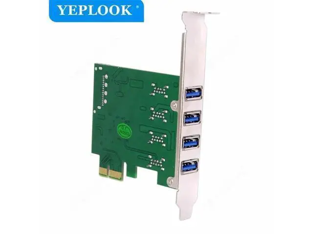 Alt view image 2 of 6 - PCIe X1 USB 3.0 Expansion Card, 4-Port 5Gbps PCI Express Hub Controller Adapter with SATA Power & 9.5cm Low Profile Bracket for Desktop Motherboard