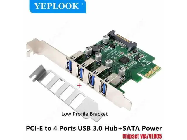Alt view image 6 of 6 - PCIe X1 USB 3.0 Expansion Card, 4-Port 5Gbps PCI Express Hub Controller Adapter with SATA Power & 9.5cm Low Profile Bracket for Desktop Motherboard