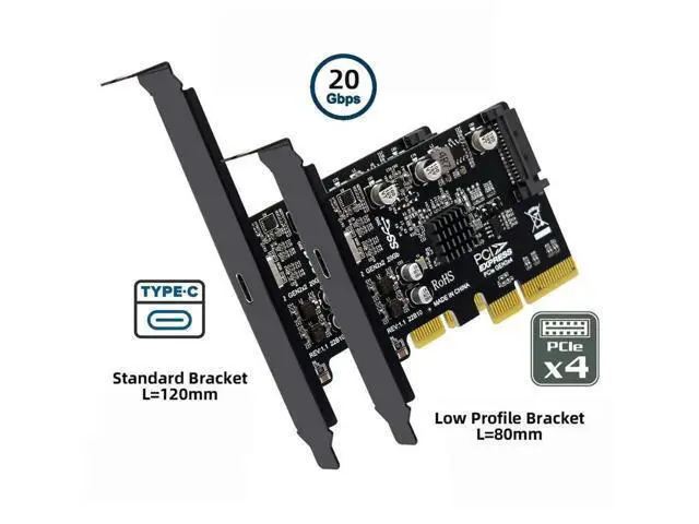 Alt view image 3 of 7 - PCIe 4X USB 3.2 Gen2x2 Expansion Card, 20Gbps Single Type-C Port PCI Express Adapter for Desktop Motherboard