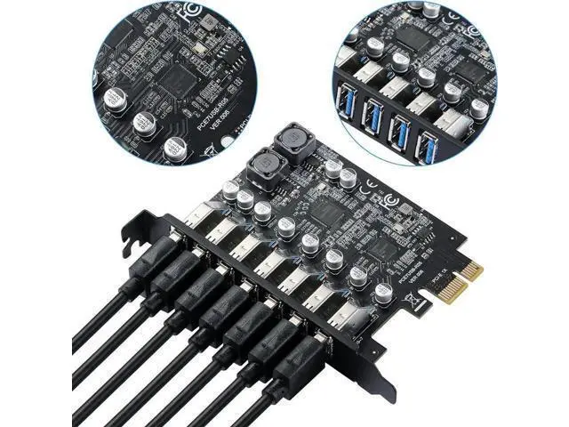 Alt view image 2 of 7 - 7-Port PCIe USB 3.0 Expansion Card, PCI Express USB Hub Controller Adapter Supporting 7 Simultaneous Devices, Compatible Windows XP/Vista/7/8/10/11 32&64 Bit