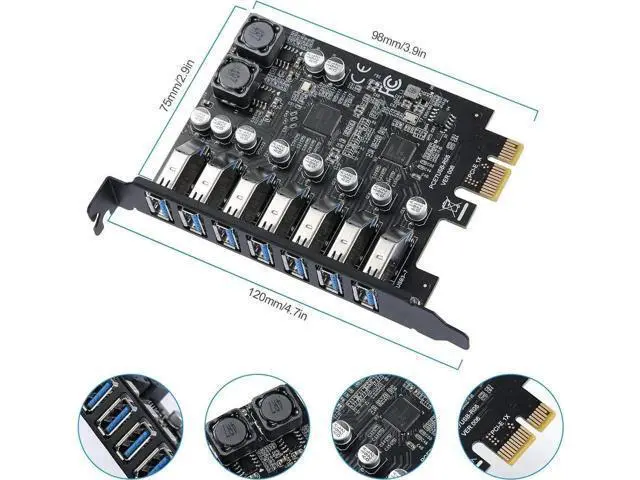 Alt view image 4 of 7 - 7-Port PCIe USB 3.0 Expansion Card, PCI Express USB Hub Controller Adapter Supporting 7 Simultaneous Devices, Compatible Windows XP/Vista/7/8/10/11 32&64 Bit