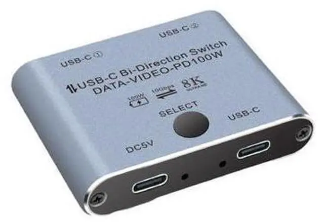 Main image of 2 Port Bi-Directional USB3.1 Gen2 USB-C KVM Switch 2 In 1 Out, TB3 Compatible Type-C Selector, 8K@60Hz Video 10Gbps Data 100W PD Charging, Share Monitor KB Mouse for Dual Mac Windows Laptops
