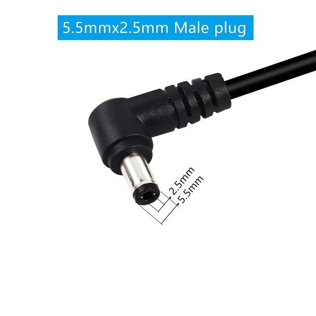 Alt view image 2 of 6 - 2 Pack 90 Degree DC Power Pigtails Cable, Right Angle DC 5.5mm x 2.5mm Male Plug to Bare Wire Open End Power Supply Replacement Repair Cord, for Monitors, LED Strip Light, Camera,3FT 1m