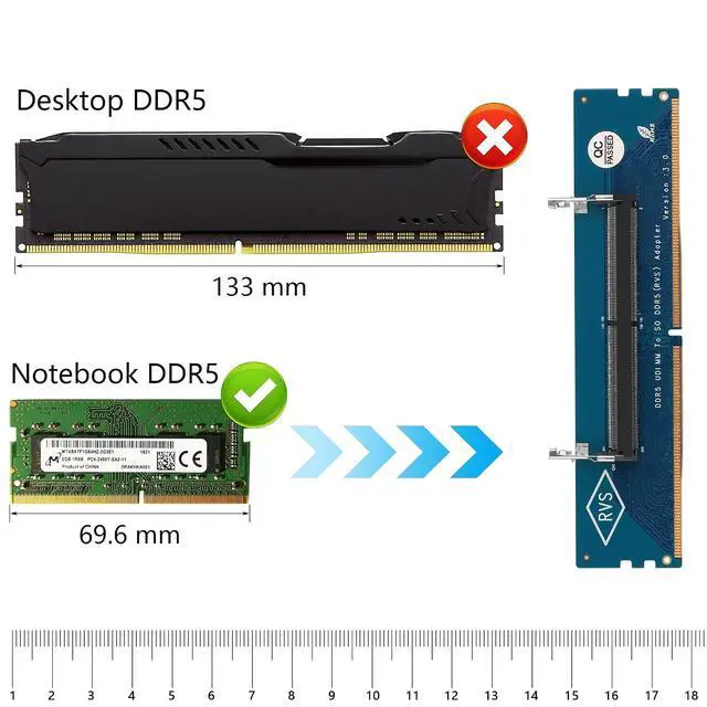 Alt view image 2 of 6 - Desktop DDR5 to Laptop DDR5 Adapter Card DDR5 U-DIMM to SO DDR5(RVS) Adapter for Desktop and Laptop DDR5 Memory Modules