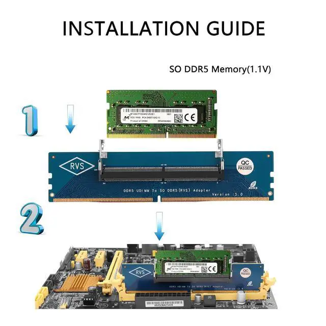 Alt view image 4 of 6 - Desktop DDR5 to Laptop DDR5 Adapter Card DDR5 U-DIMM to SO DDR5(RVS) Adapter for Desktop and Laptop DDR5 Memory Modules
