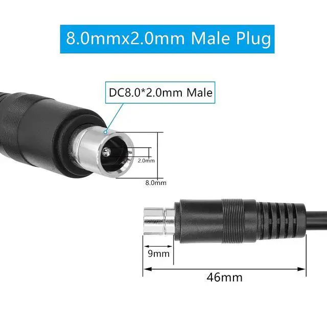 Alt view image 2 of 7 - 2 PCS DC8020 Connector Pigtail Cable, DC 8.0MM x 2.0MM Male Plug to Bare Wire Open End Power Cable, 1m, for Portable Power Station