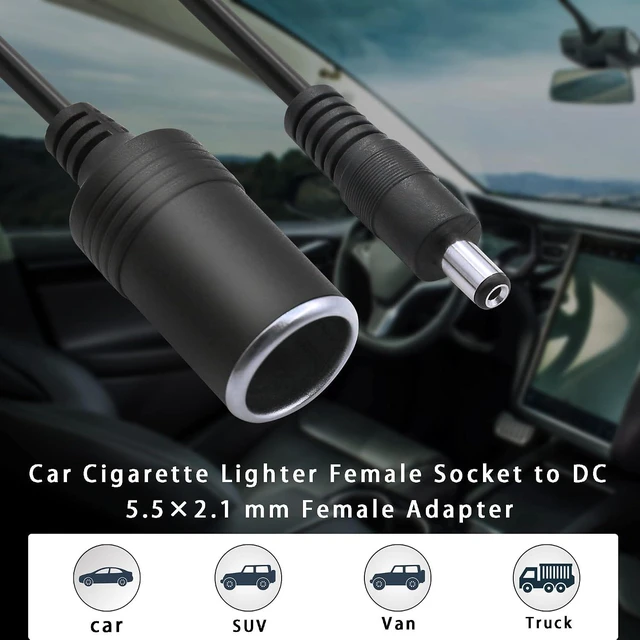 Alt view image 2 of 7 - 12/24V Cigarette Lighter Power Supply Cable DC 5.5mm x 2.1mm Male to Female Cigarette Lighter Plug Adapter for Car Charger,Car Refrigerator,Car Air Pump etc(1ft 30cm)