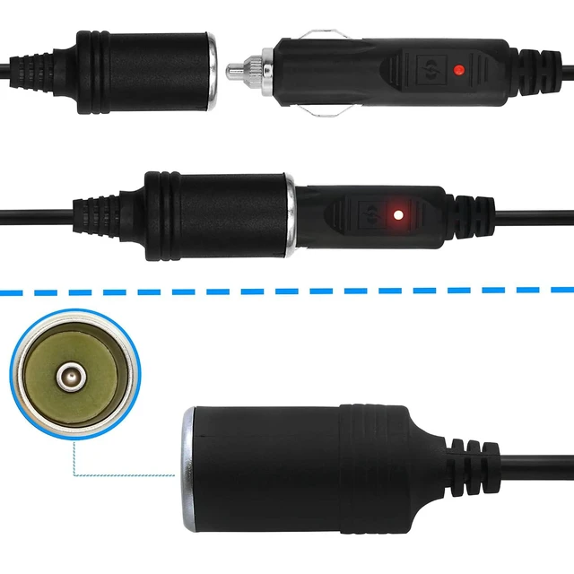 Alt view image 3 of 7 - 12/24V Cigarette Lighter Power Supply Cable DC 5.5mm x 2.1mm Male to Female Cigarette Lighter Plug Adapter for Car Charger,Car Refrigerator,Car Air Pump etc(1ft 30cm)