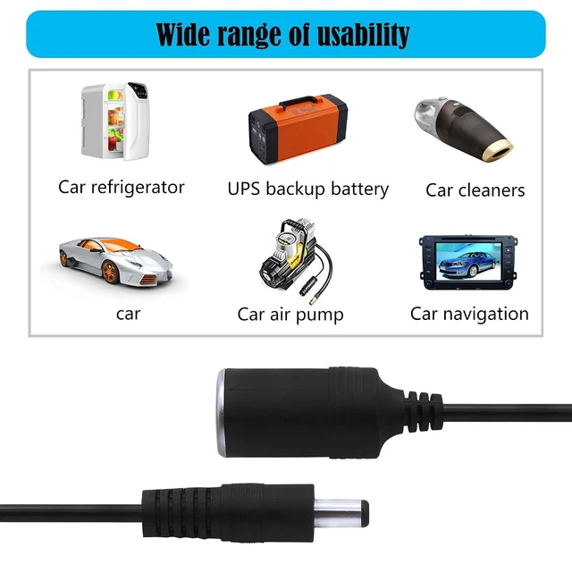 Alt view image 4 of 7 - 12/24V Cigarette Lighter Power Supply Cable DC 5.5mm x 2.1mm Male to Female Cigarette Lighter Plug Adapter for Car Charger,Car Refrigerator,Car Air Pump etc(1ft 30cm)