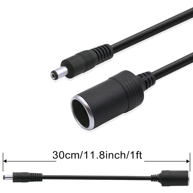 Alt view image 7 of 7 - 12/24V Cigarette Lighter Power Supply Cable DC 5.5mm x 2.1mm Male to Female Cigarette Lighter Plug Adapter for Car Charger,Car Refrigerator,Car Air Pump etc(1ft 30cm)