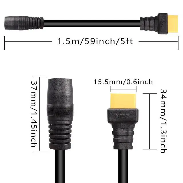 Alt view image 6 of 7 - DC 8mm to XT60 Power Cable, 5Ft DC7909 7.9mm x 5.5mm Female to XT-60 Male Adapter Cord for for Solar Panels Portable Power Station 14AWG 1.5m