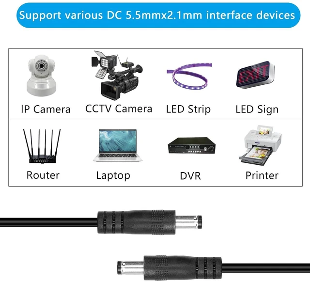 Alt view image 4 of 7 - DC 5.5MM x 2.1MM Male to Male Plug Power Adapter Cable DC Power Coiled Extension Cable for LED Strip,CCTV,Car,Security Camera,Etc(2 Pack)