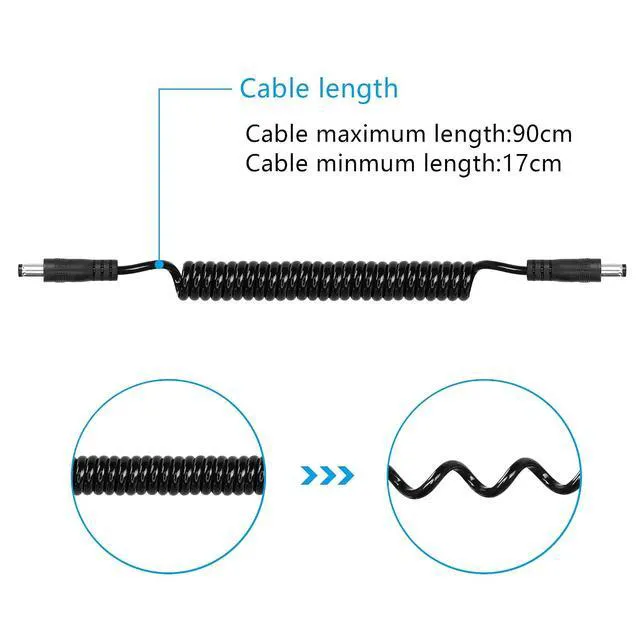 Alt view image 6 of 7 - DC 5.5MM x 2.1MM Male to Male Plug Power Adapter Cable DC Power Coiled Extension Cable for LED Strip,CCTV,Car,Security Camera,Etc(2 Pack)