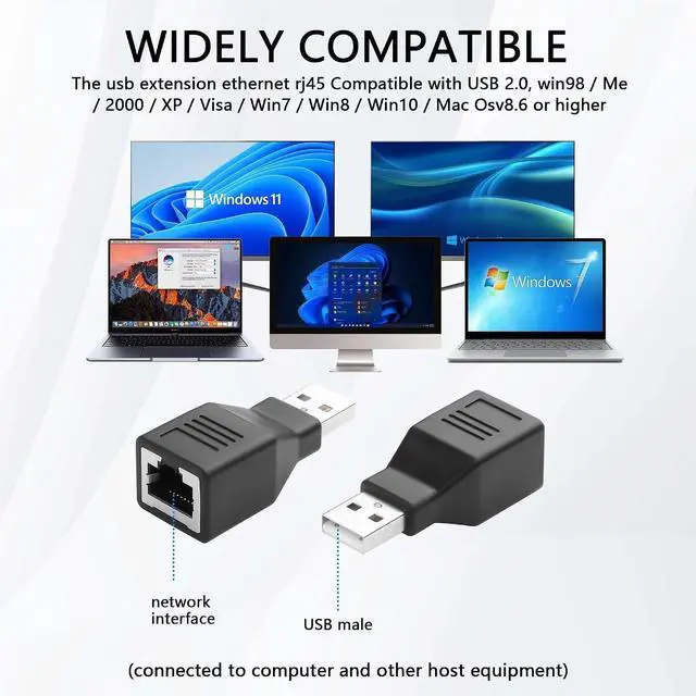 Alt view image 2 of 6 - 2 PCS USB Over Cat6 Adapter for Cat 6/6e/5/5e USB Over Ethernet Extender to Rj45 Adapter for Laptop, Compatible with Computers, Mobile Phones, Keyboards, U Disks, Printers