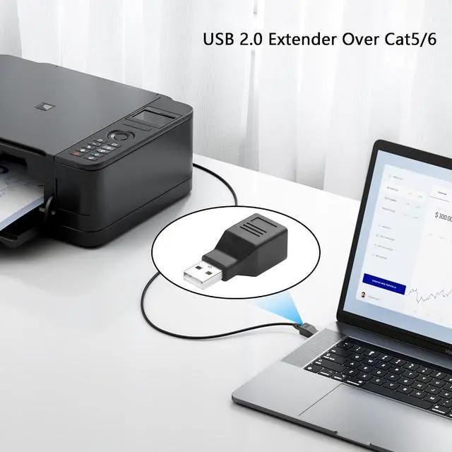 Alt view image 3 of 6 - 2 PCS USB Over Cat6 Adapter for Cat 6/6e/5/5e USB Over Ethernet Extender to Rj45 Adapter for Laptop, Compatible with Computers, Mobile Phones, Keyboards, U Disks, Printers