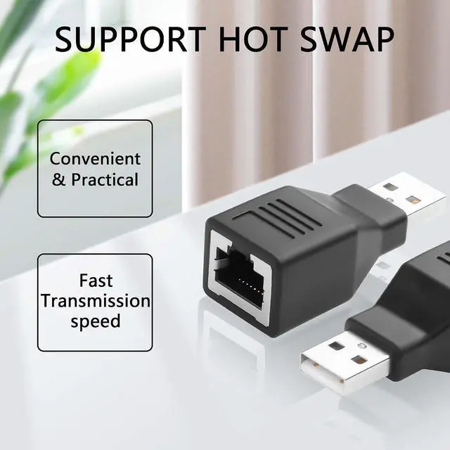 Alt view image 4 of 6 - 2 PCS USB Over Cat6 Adapter for Cat 6/6e/5/5e USB Over Ethernet Extender to Rj45 Adapter for Laptop, Compatible with Computers, Mobile Phones, Keyboards, U Disks, Printers