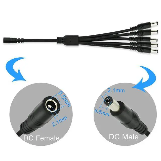 Alt view image 2 of 6 - DC 5.5mm x 2.1mm Splitter Cable, 1 Female to 5 Male DC Splitter Adapter 12V DC Power Extension Cable for LED Strip Light, CCTV Security Camera 0.7m (1 to 5 Way)