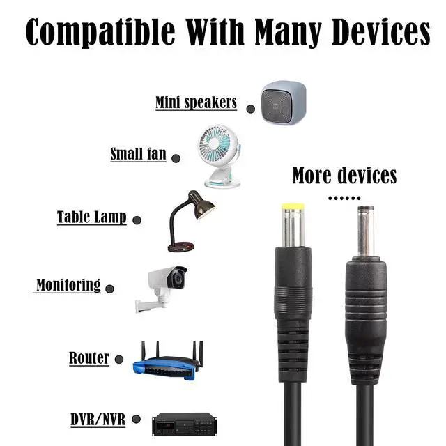 Alt view image 3 of 6 - 2-PCS DC5521 to DC35135 Power Cord 24AWG DC 5.5mm x 2.1mm Male to DC 3.5mm x 1.35mm Male Security Camera Cable for Security Cameras, Mini Speakers, Small Fans, etc(3.2FT)