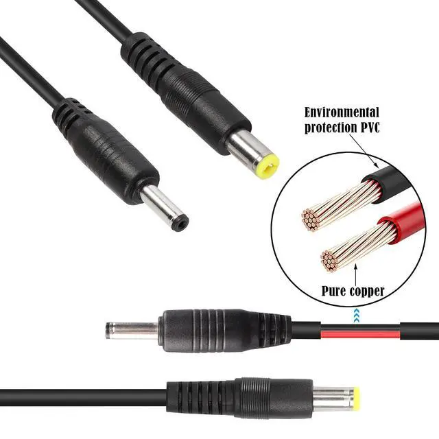 Alt view image 5 of 6 - 2-PCS DC5521 to DC35135 Power Cord 24AWG DC 5.5mm x 2.1mm Male to DC 3.5mm x 1.35mm Male Security Camera Cable for Security Cameras, Mini Speakers, Small Fans, etc(3.2FT)