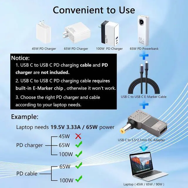 Alt view image 2 of 6 - 2PCS USB C to 5.5mm Laptop Charging Adapter Female Type C to Male DC 5.5 x 2.5mm Barrel Jack Plug Converter Universal 100W PD Adapter (5525)