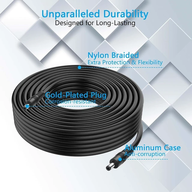 Alt view image 7 of 7 - 32.8FT DC 5521 Power Cable, 18AWG DC 5.5MM x 2.1MM Male to Male Plug Power Adapter Cable for LED, CCTV, Car, Monitors,etc-10m