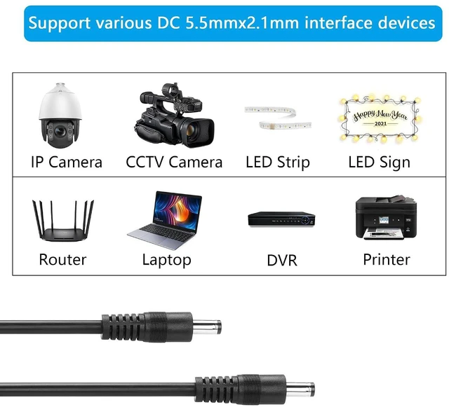 Alt view image 4 of 6 - DC 5.5x2.1mm Male to Male,16FT 18AWG DC Extension Cable 5.5MM x 2.1MM Male to Male Plug Power Adapter Cable for LED, CCTV, Car, Monitors,etc-5m