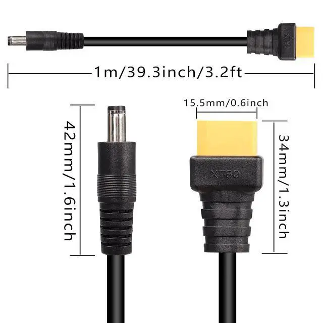 Alt view image 6 of 6 - XT60 to DC5521 Power Cable, XT-60 Male to DC 5.5mm x 2.1mm Male Adapter Cord for FPV Goggles,etc. 1m