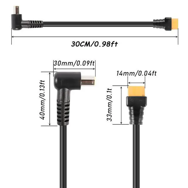 Alt view image 7 of 7 - DC 8mm to XT60 Power Cable,90 Degrees Right Angle DC7909Male to XT-60 Male Adapter Cord for Portable Power Stations,Solar generators,Solar Panels 0.3m