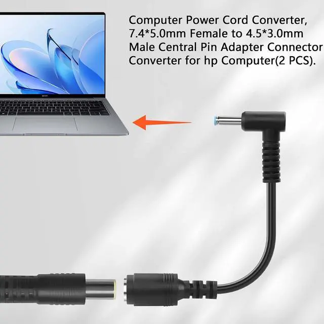 Alt view image 6 of 6 - 4 PCS 7.4x5.0mm to 4.5x3.0mm Ac Power Cord Charger Laptop Adapter Tip Connector for HP Stream Spectre Pavilion Envy EliteBook Split Chromebook EliteBook Folio