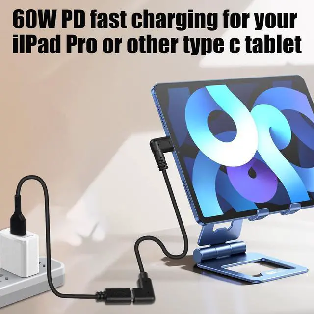 Alt view image 4 of 7 - USB C Extension Cable, Right Angle Male to Female, 0.3m, Black, Supports PD60W Fast Charging, Compatible with Laptops, Tablets, Mobile Phones