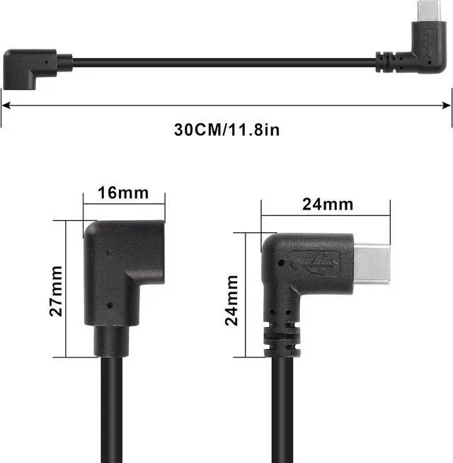 Alt view image 7 of 7 - USB C Extension Cable, Right Angle Male to Female, 0.3m, Black, Supports PD60W Fast Charging, Compatible with Laptops, Tablets, Mobile Phones