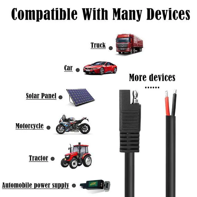 Alt view image 3 of 6 - 24V SAE Connector Pigtail Cable 14AWG with Black Insulation 3.2FT SAE Quick Connect Disconnect Extension Cord for Car, Motorcycle, Battery etc.