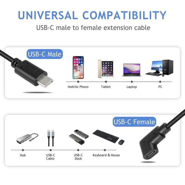 Alt view image 4 of 6 - USB C Extension Cable, USB Type C Male to Right Angle 90 Degree USB Type C Female Charger Cable for Laptop.Tablet.Mobile Phone0.3m