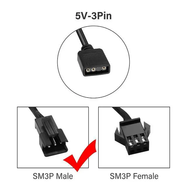 Alt view image 2 of 7 - RGB Extension Cable, 3-Pin to SM 3Pin Male ARGB Connector Adapter, 5V Addressable Extension Cable for Fan, PC LED Strip 0.98FT