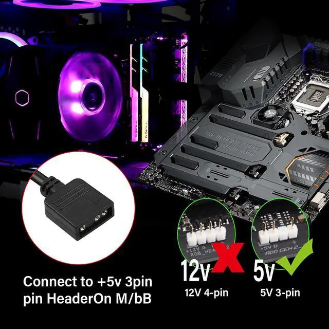 Alt view image 6 of 7 - RGB Extension Cable, 3-Pin to SM 3Pin Male ARGB Connector Adapter, 5V Addressable Extension Cable for Fan, PC LED Strip 0.98FT