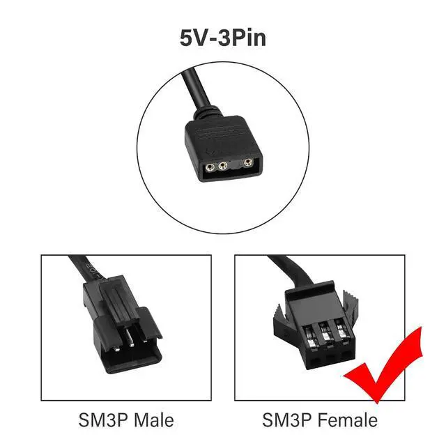 Alt view image 2 of 7 - RGB Extension Cable, 3-pin to SM 3Pin Female ARGB Connector Adapter Cable,5V 3-Pin Addressable RGB Extension Cable, for RGB Fan,PC LED Strip (0.98FT)
