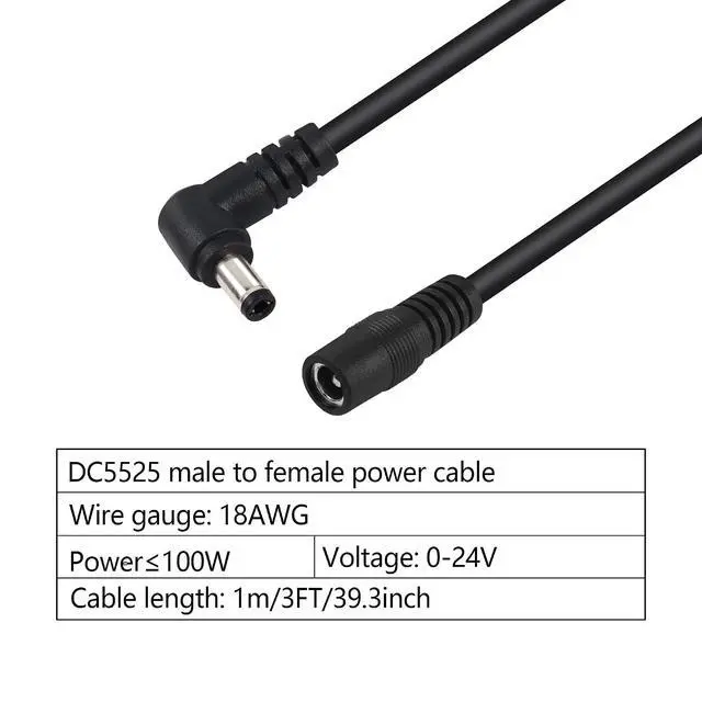 Alt view image 3 of 6 - 2 Pack DC5525 Power Extension Cable, DC 5.5mm x 2.5mm Right Angle Male to Female Extension Cable3FT 18AWG Heavy Duty Cord for Strip Lihgt,CCTV,Car,Monitors,etc. 1M