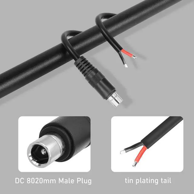 Alt view image 2 of 7 - 2 PCS DC8020 Connector Pigtail Cable DC 8.0MM x 2.0MM Male Plug to Bare Wire Open End Power Cable Supply Repair Cable, for Portable Power Station (0.3m)