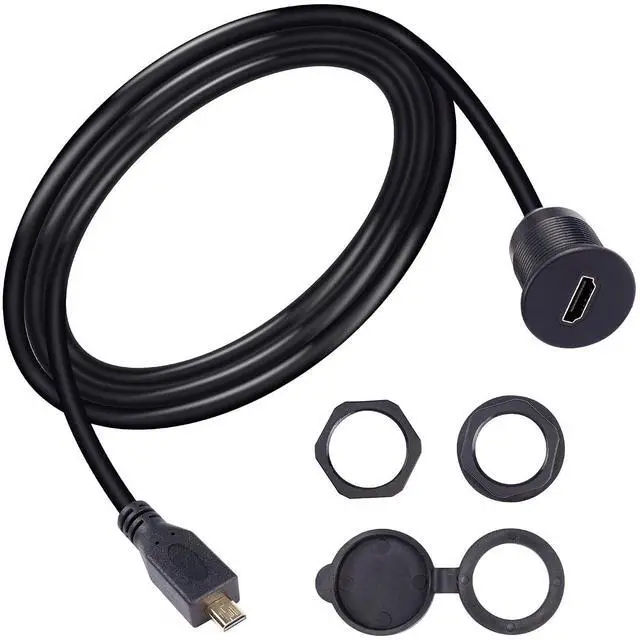 Main image of Micro HDMI to HDMI Panel Flush Mount Cable Standard HDMI Female to Micro HDMI Male Flush Panel Mount Extension HD Waterproof Cord for Car, Boat and Motorcycle Computer etc(1m)