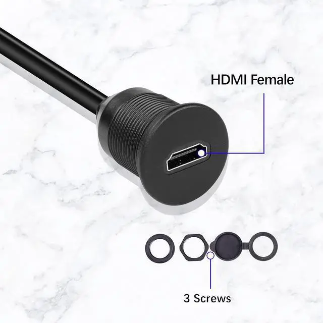 Alt view image 2 of 7 - Micro HDMI to HDMI Panel Flush Mount Cable Standard HDMI Female to Micro HDMI Male Flush Panel Mount Extension HD Waterproof Cord for Car, Boat and Motorcycle Computer etc(1m)