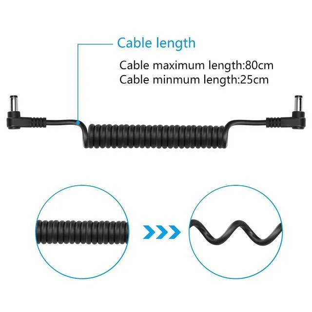 Alt view image 6 of 6 - DC 5.5MM x 2.1MM 90 Degree Male to Male Plug Cable DC5521 Right Angle Coiled Power Adapter Extension Cord for CCTV Surveillance Security Camera LED Strip etc(2 Pack)