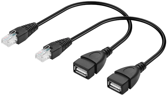 Main image of 2 Pcs USB 2.0 Female to RJ45 8P4C Ethernet Male Extension Cable for Router, ADSL Modem, Camera, Laptop, Desktop (11.81 Inch)