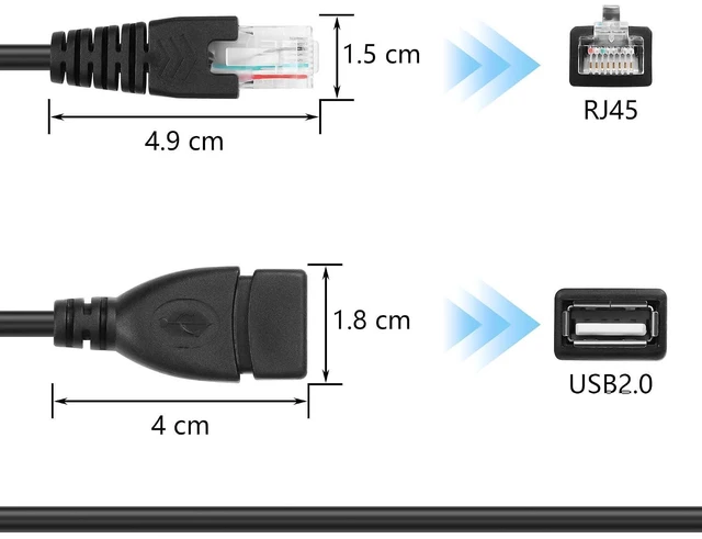 Alt view image 2 of 7 - 2 Pcs USB 2.0 Female to RJ45 8P4C Ethernet Male Extension Cable for Router, ADSL Modem, Camera, Laptop, Desktop (11.81 Inch)