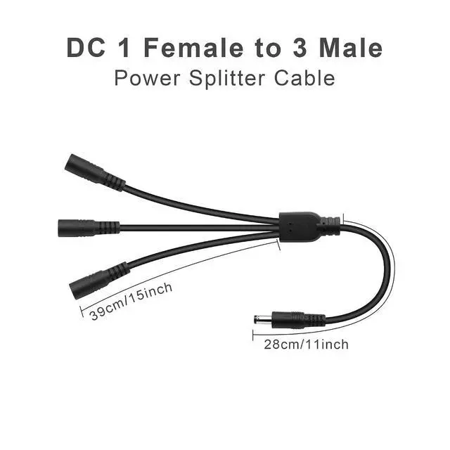 Alt view image 6 of 7 - DC Power Y Splitter Cable1 Male to 3 Female DC5.5mm X 2.1mm Splitter Cable Adapter for CCTV Surveillance Cameras, Routers,DVR,and LED(1 to 3 Way)