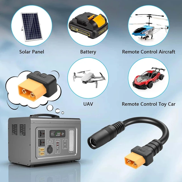 Alt view image 5 of 6 - 2 PCS XT60 to 8mm Adapter Cable DC8020 to XT60 Power Cable 14AWG DC8mmx2.0mm Female to XT60 Male Power Cord for Solar Panel, Portable Charging Station,etc (XT60 Male to 8020 Famale)