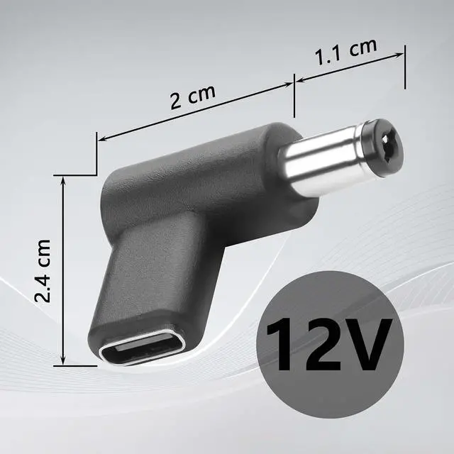 Alt view image 4 of 7 - 2PCS 12V DC Power Connector Adapter 90 Degree Angle Female USB C to Male DC 5.5mm x 2.1mm Converter 12V USB Type C Input to DC5521 Output Adapter