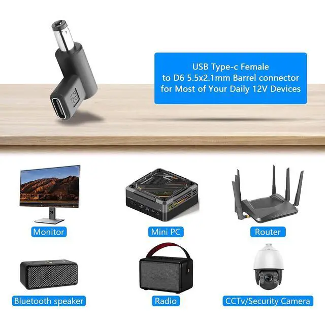 Alt view image 3 of 7 - 2PCS 12V DC Power Connector Adapter 90 Degree Angle Female USB C to Male DC 5.5mm x 2.1mm Converter 12V USB Type C Input to DC5521 Output Adapter