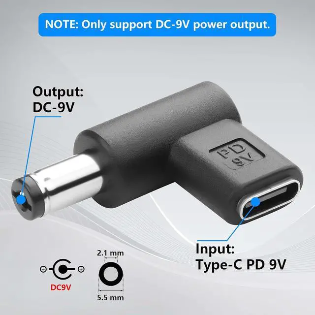 Alt view image 2 of 7 - 2PCS USB C to DC 9V Adapter Type C USB-C Female to DC 9V 5.5x2.1mm Plug Adapter PD Emulator Trigger 90 Degree Angled (9V)