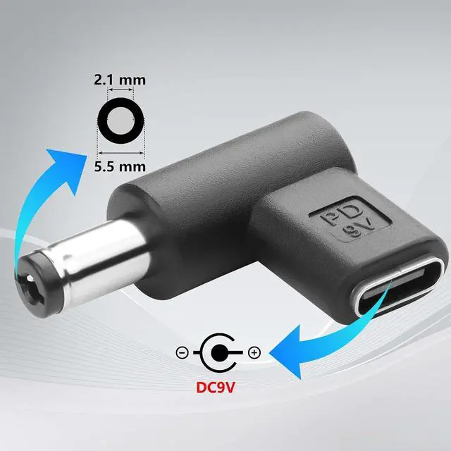 Alt view image 5 of 7 - 2PCS USB C to DC 9V Adapter Type C USB-C Female to DC 9V 5.5x2.1mm Plug Adapter PD Emulator Trigger 90 Degree Angled (9V)